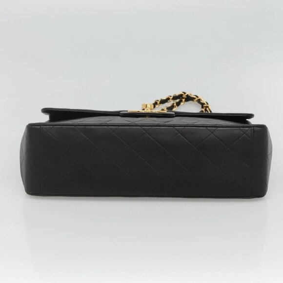 CHANEL Big Matelasse 34 Single Flap Chain Bag Lamb Skin Black CC Auth nb349AM - Picture 7 of 16